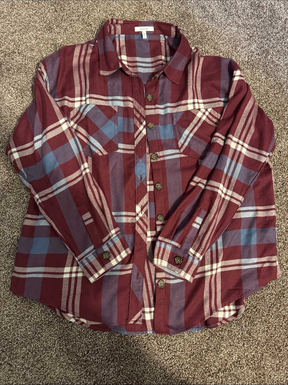 Maurices Burgundy and Blue Plaid Button-Down Shirt